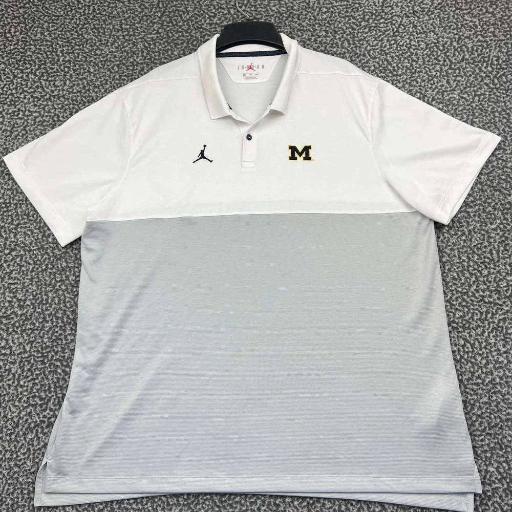 Air Jordan Michigan Wolverines Polo Shirt Men XXL White Gray Short Sleeve
